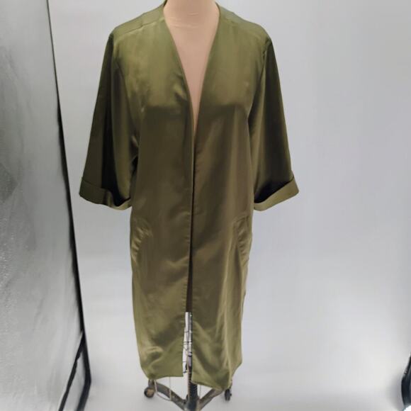 Anthropologie Floreat Kimono One Size Satin Floral Embroidered Open Front Green - Picture 11 of 15